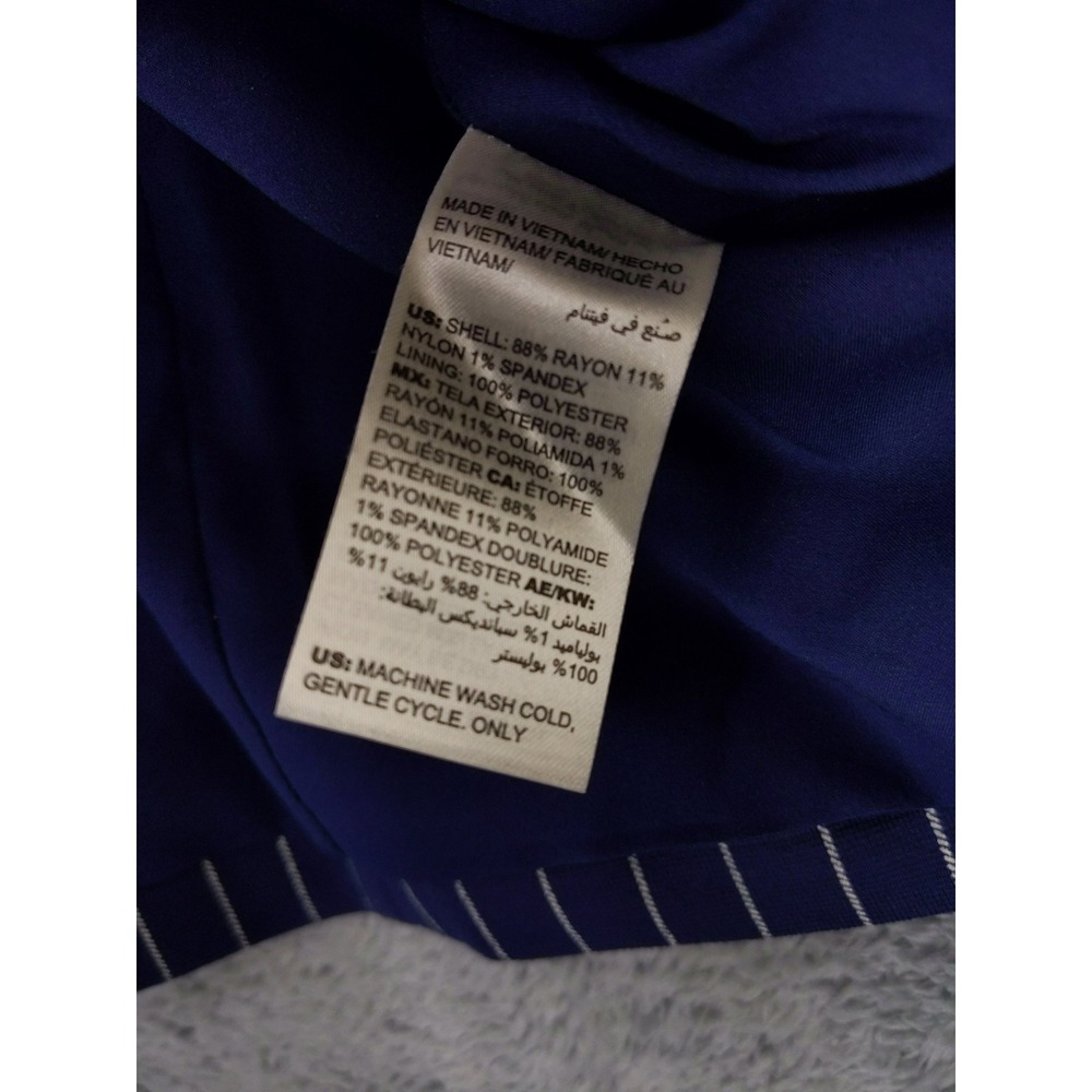 Chicos‎ Women's Blazer US Size 2 12/14 Navy Blue Striped Long Sleeve Ruffle Cuff - Picture 9 of 9